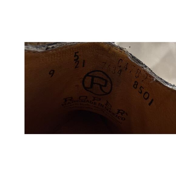 Roper Mary Mules Women's Size 5 Snip Toe Basketweave Embossed Black Leather - Picture 8 of 9